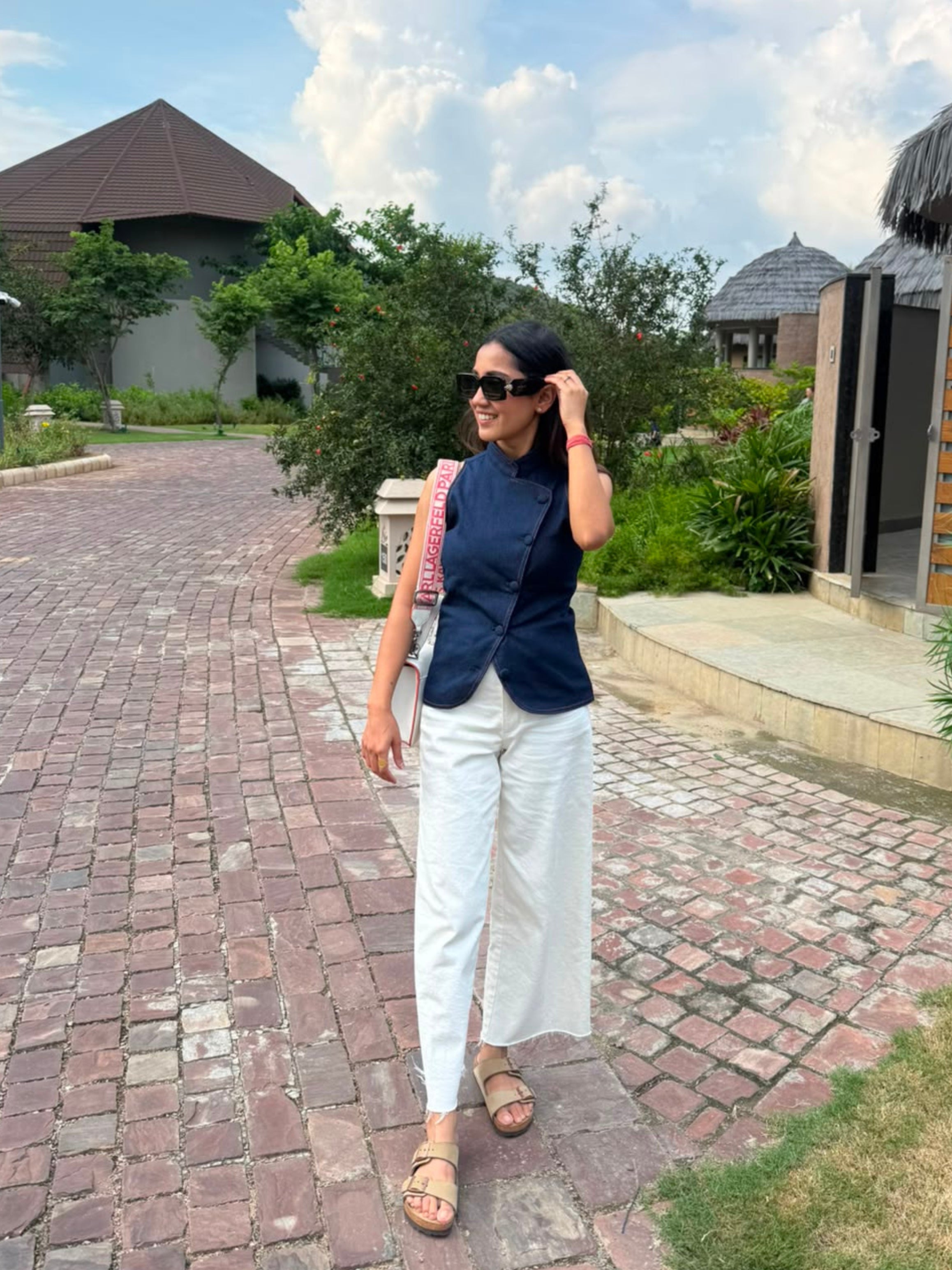 Navy Blue Sleeveless Denim Top